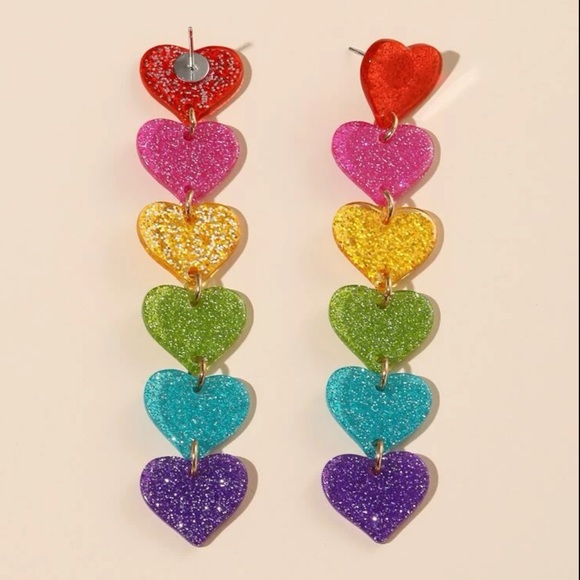 Rainbow Cascading Heart Earrings - Picture 3 of 5